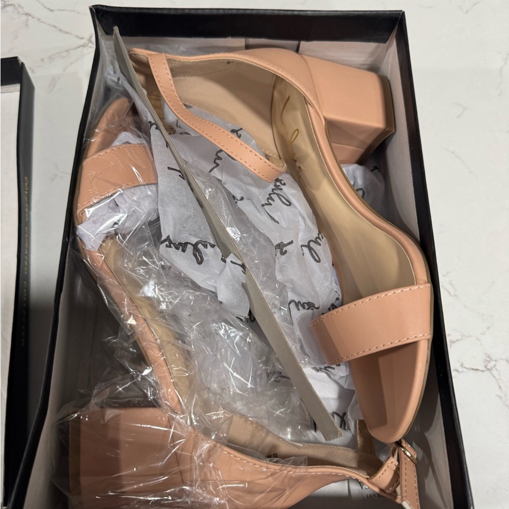 Lulu's Blush Block Heel Slingback Sandals